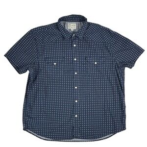 Lucky Brand Western Pearl Snap‎ Shirt Navy Cross Print Stretch Short Sleeve XL